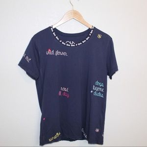 NWT CHASER Medium Navy Embroidered Top Tee Blouse